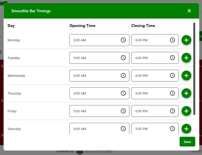 smoothie bar timings